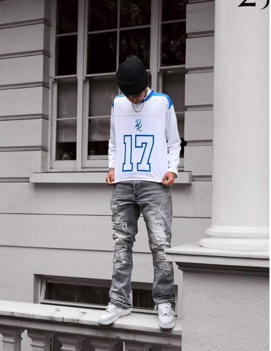 Blue and white jersey